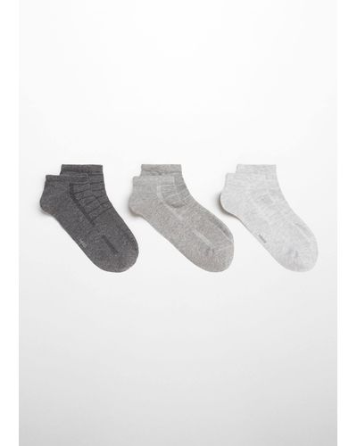 Mango Pack Of 3 Plain Cotton Socks - Grey
