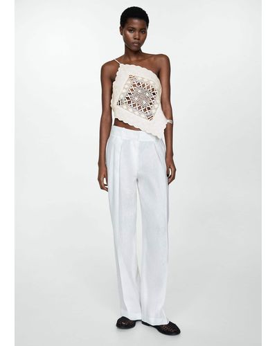 Mango Asymmetrical Top With Embroidered Panel Off - White