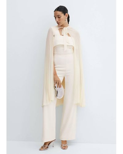 Mango Pleated Cape With Bow - White