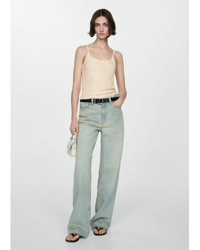Mango Sequined Strap Top - White