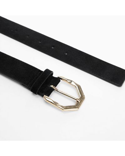 Mango Irregular Buckle Leather Belt - Black