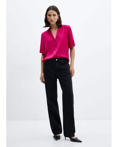 Mango Short-sleeved Satin Shirt - Pink