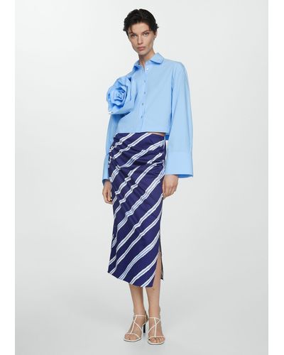 Mango Slit Striped Skirt Ink - Blue