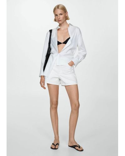 Mango High-rise Denim Shorts - White
