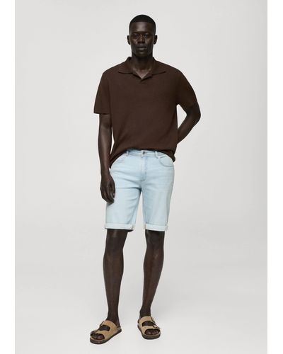 Mango Slim-fit Denim Bermuda Shorts Light - Blue