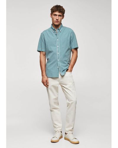 Mango 100% Cotton Short-sleeved Printed Shirt - Blue