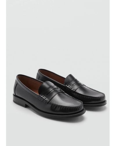 Mango Aged-leather Loafers - Grey