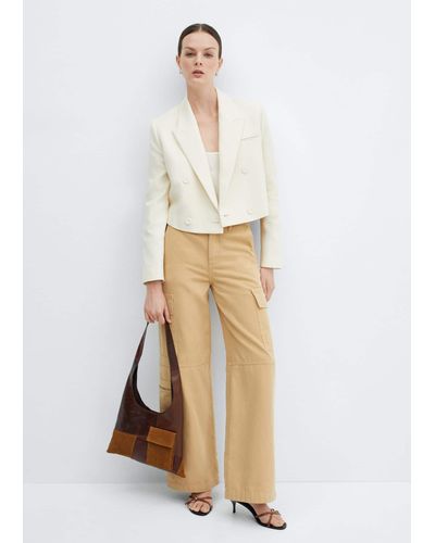 Mango Double-breasted Cropped Jacket - Natural