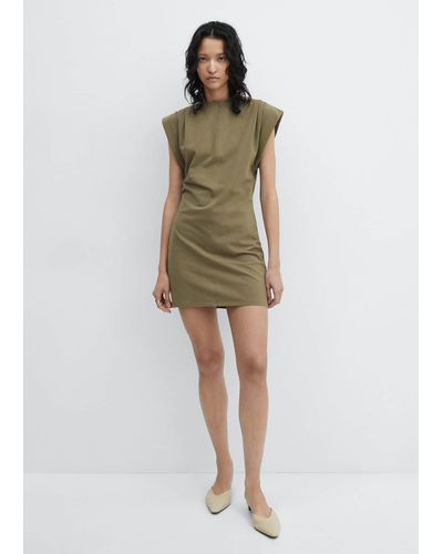 Mango Knitted Dress With Turn-up Sleeves - Green