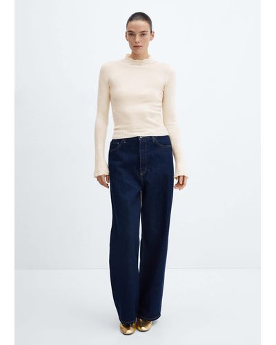 Mango Knitted Cropped Jumper - Blue