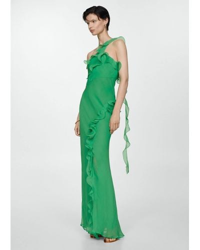 Mango Asymmetrical Ruffle Dress - Green