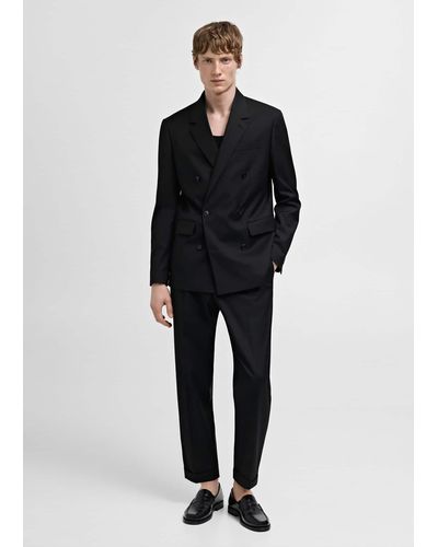 Mango Double-breasted Regular-fit Suit Jacket - Black