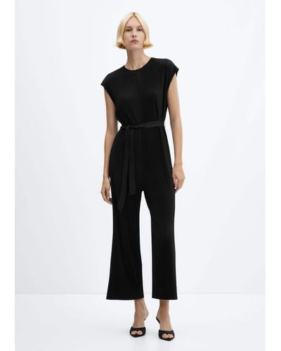 Mango Pleated Jumpsuit With Bow - Black