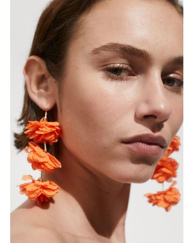 Mango Flower Pendant Earrings - Orange