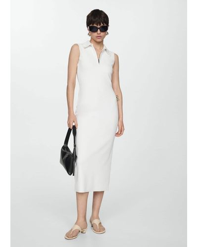 Mango Zipper Neck Dress - White