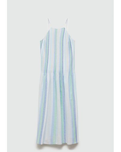 Mango Striped Linen Dress - Blue