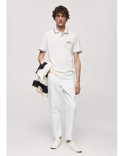 Mango 100% Embroidered Cotton Polo Shirt - White