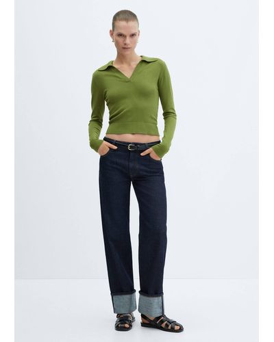 Mango Knitted Polo Neck Jumper - Green