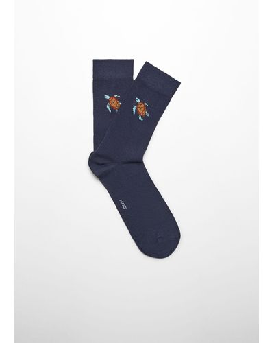 Mango Animal Embroidered Cotton Socks Dark - Blue