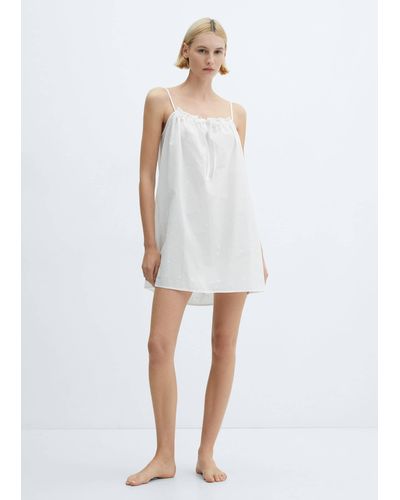 Mango Cotton Nightgown With Openwork Details - White