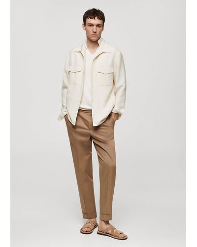 Mango Linen Overshirt With Pockets Off - White