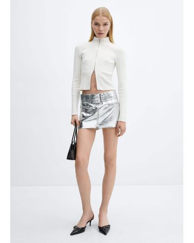 Mango Metallic Mini-skirt With Belt - White