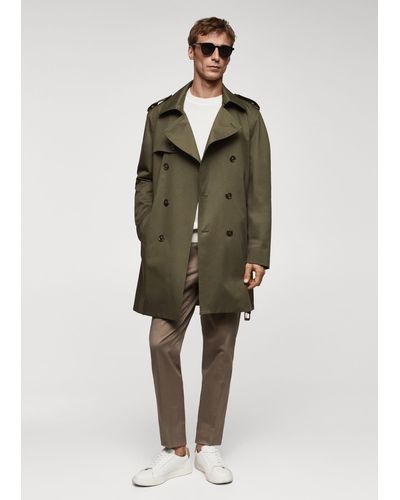 Mango Classic Water-repellent Trench Coat - Green