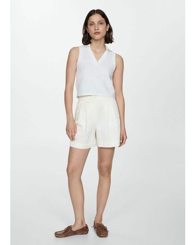 Mango Cropped Cotton Polo Shirt Off - White