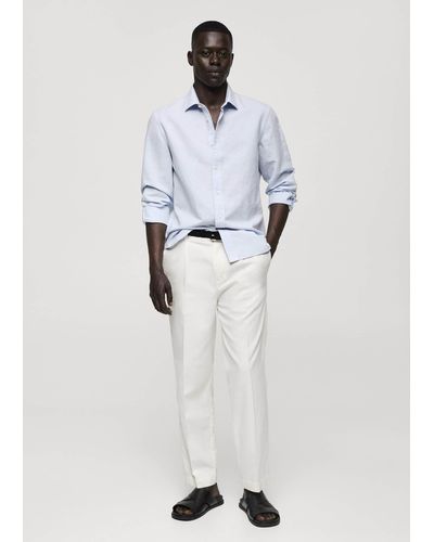 Mango Classic Fit Linen Blend Shirt Sky - White