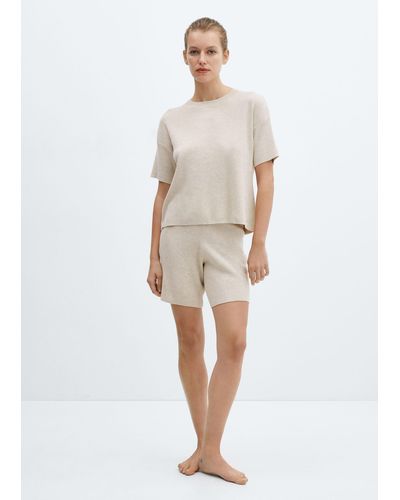 Mango Cotton-linen Knitted Pyjama Shorts - Natural