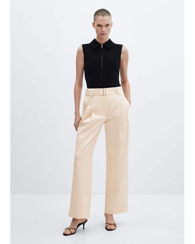 Mango Trousers With Belt Loops Off - White