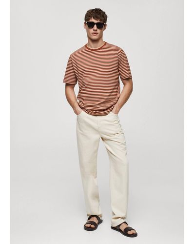 Mango Striped Cotton Linen-blend T-shirt Burnt - White
