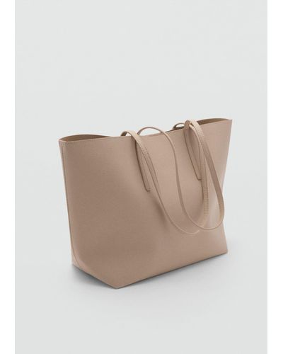 Mango Pebbled Effect Shopper Bag Medium - Natural
