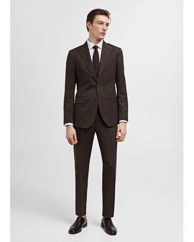 Mango Slim Fit Cotton And Linen Suit Trousers - Brown