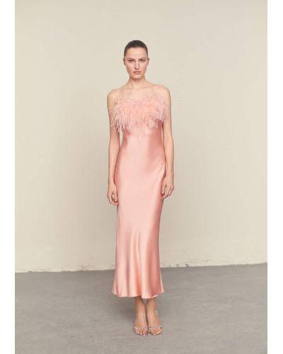 Mango Satin Dress With Feather Detail Pastel - Natural