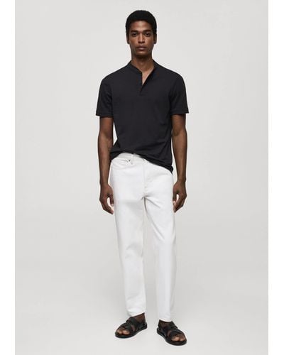 Mango Cotton Pique Polo Shirt, Mao Collar Dark - White