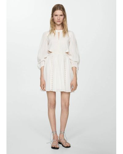 Mango Slit Dress With Lace Detail Off - White