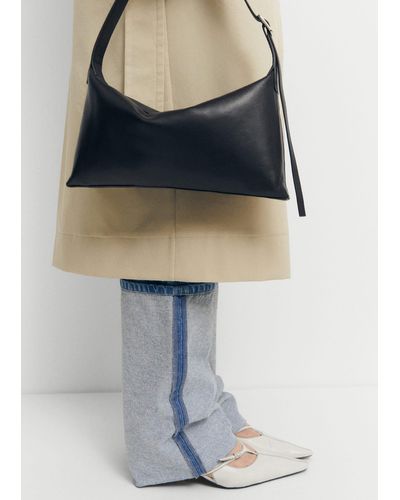 Mango Leather Shoulder Bag With Buckle - Black