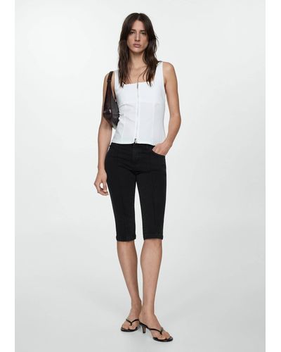Mango Slim Capri Jeans With Decorative Stitching Black - White