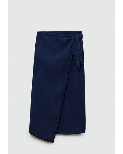Mango Lyocell Bow Skirt Dark - Blue