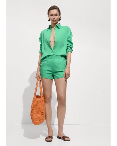 Mango Cotton Shorts With Elastic Waist - Green