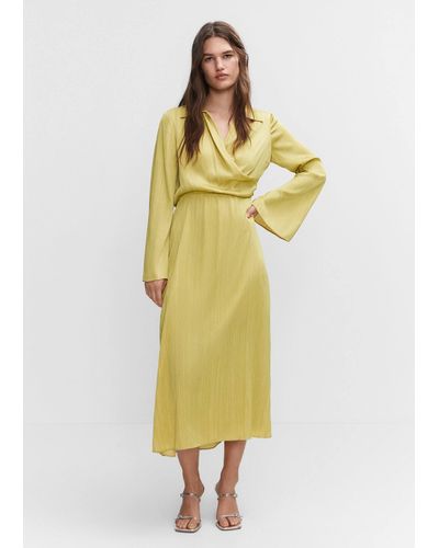 Mango Satin Shirt Dress - Yellow
