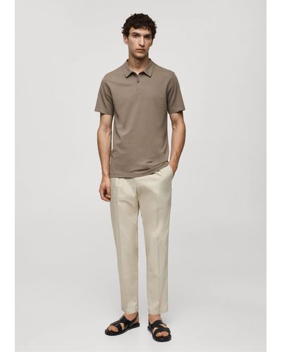Mango Slim Fit Cotton Piqué Texture Polo Shirt Medium - Natural