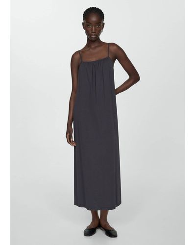 Mango Long Dress With Straps Medium - Blue