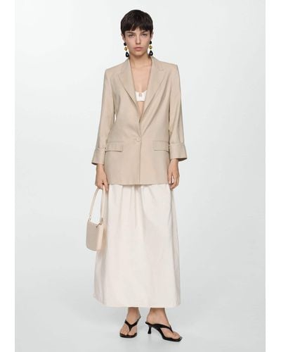 Mango Linen Jacket With Buttoned Cuffs Light/pastel - Natural