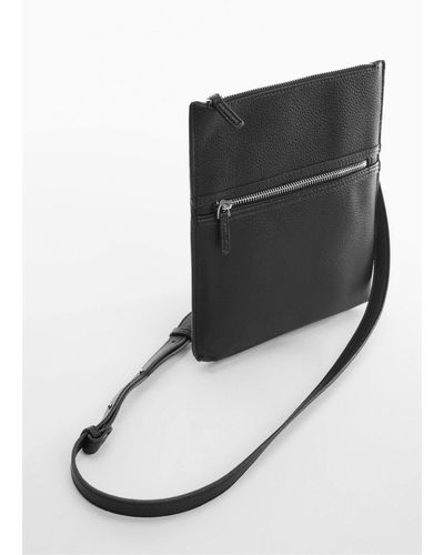 Mango Leather Effect Zippered Shoulder Bag - Black