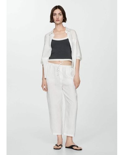 Mango 100% Linen jogger Trousers - White