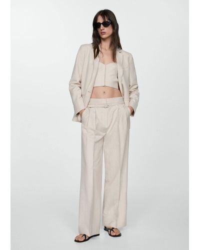 Mango Suit Trousers With Belt Clips - White