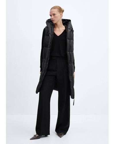 Mango Long Quilted Gilet - Black