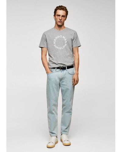 Mango 100% Cotton T-shirt With Logo Medium Heather - Grey